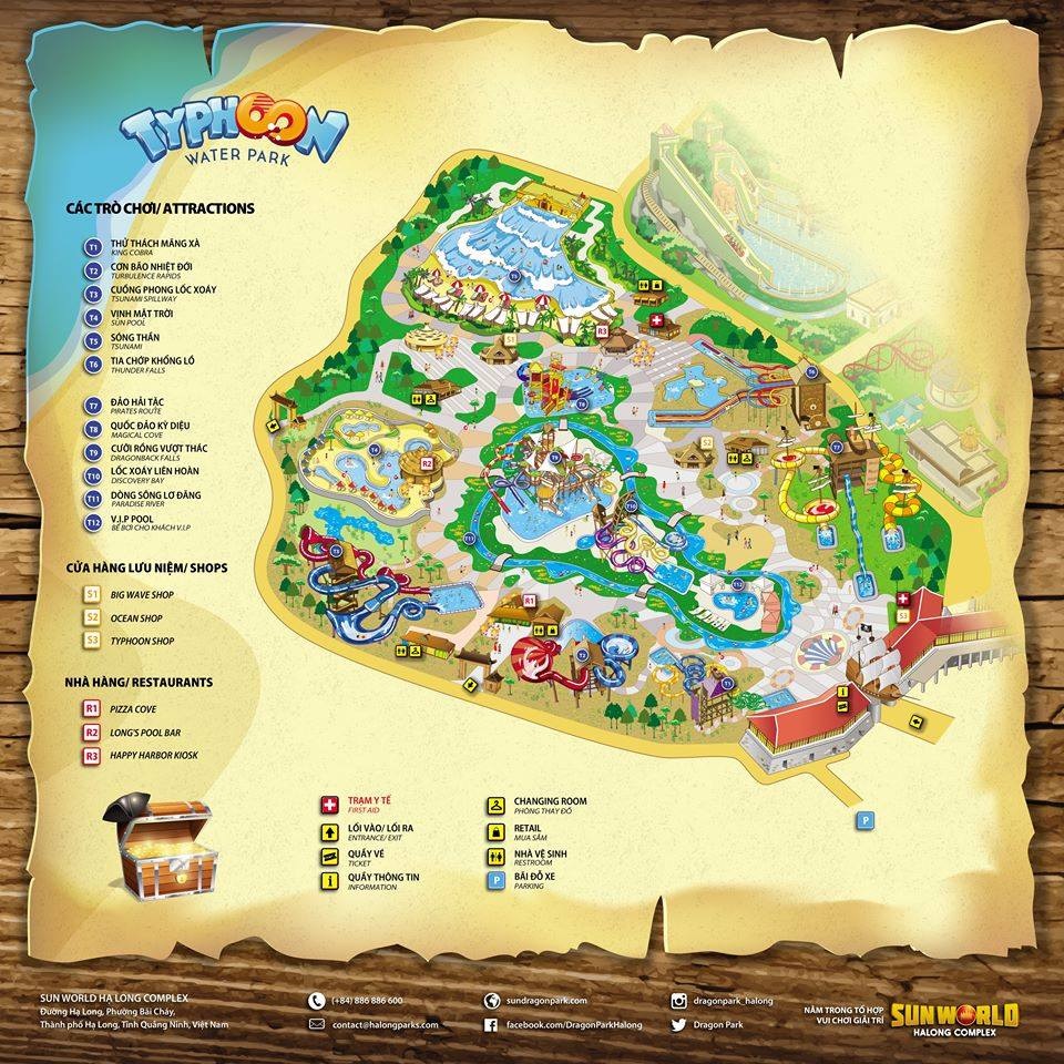 Bản đồ chi tiết các trò chơi tại công viên Vịnh Lốc Xoáy Typhoon Water Park Hạ Long