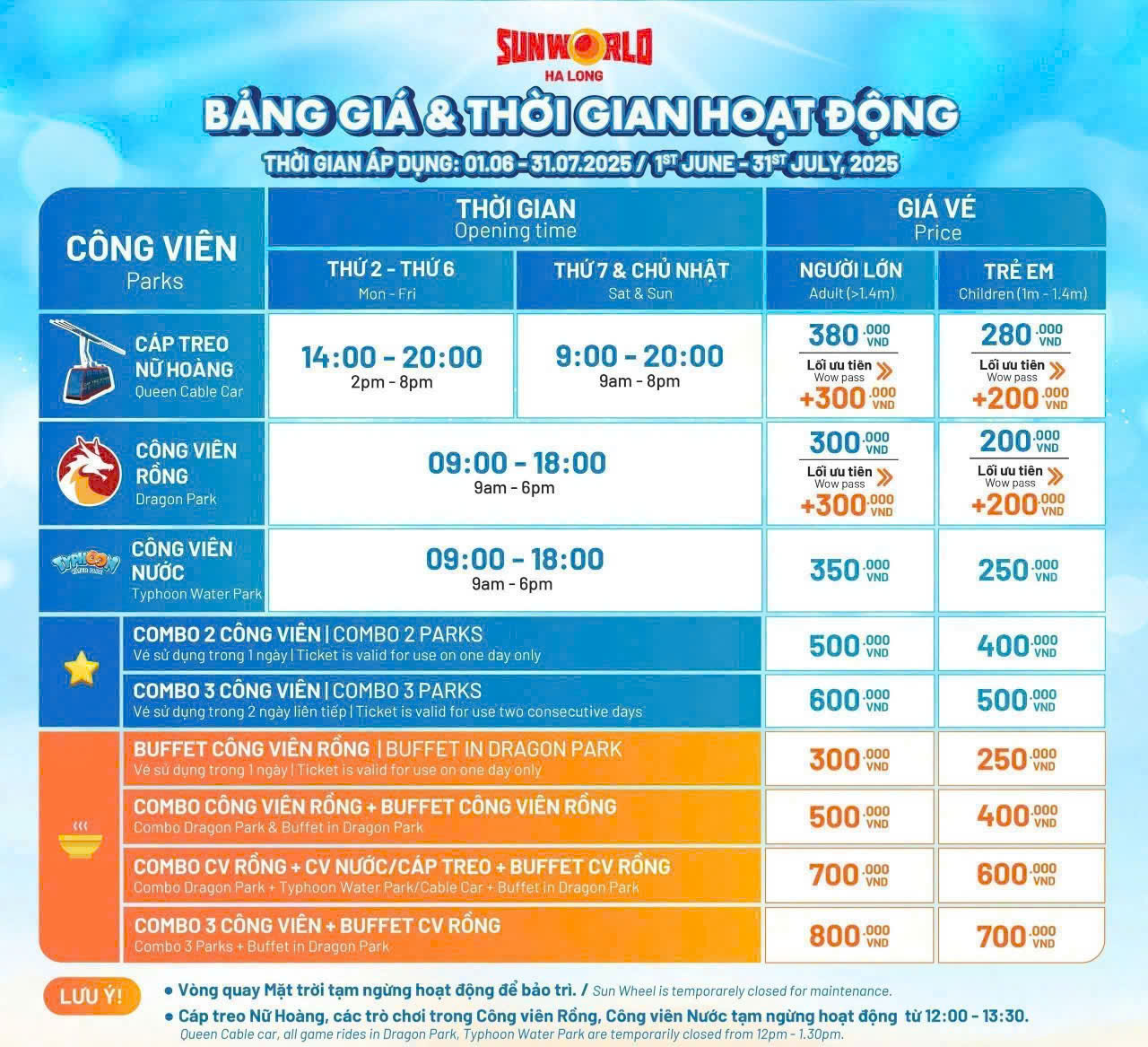 Giá vé Sun World Hạ Long tháng 6 2025