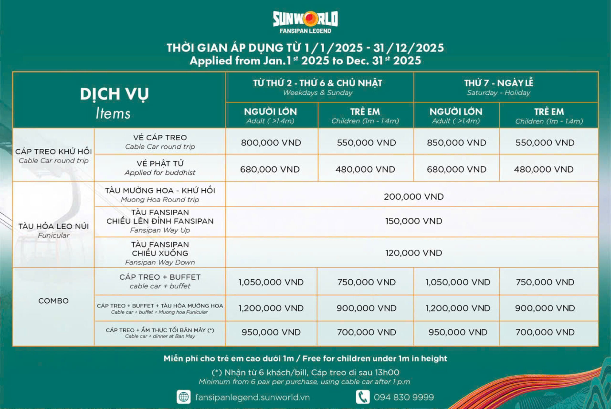 Giá cáp treo Fansipan Legend Sapa
