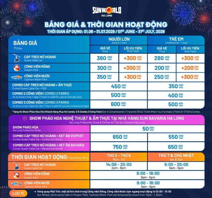 Bảng Giá Sun World Hạ Long tháng 6.2026
